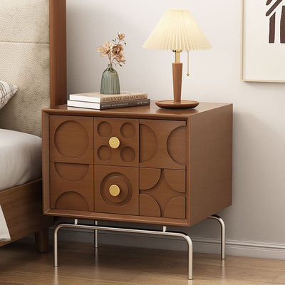 Contemporary Retro Rectangular Arabesque Wood Stainless Steel Nightstand 2-Drawer For Bedside