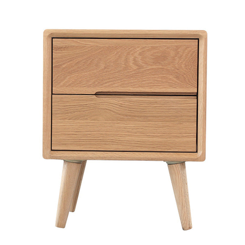 Modern Minimalist Rectangular Solid Wood Nightstand 2-Drawer For Bedside