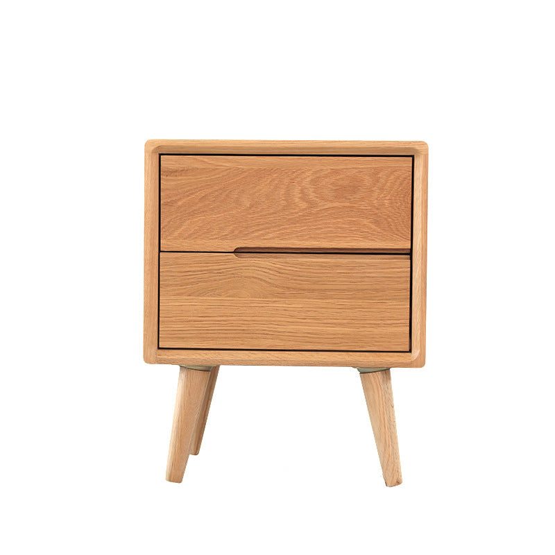 Modern Minimalist Rectangular Solid Wood Nightstand 2-Drawer For Bedside