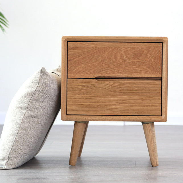 Modern Minimalist Rectangular Solid Wood Nightstand 2-Drawer For Bedside