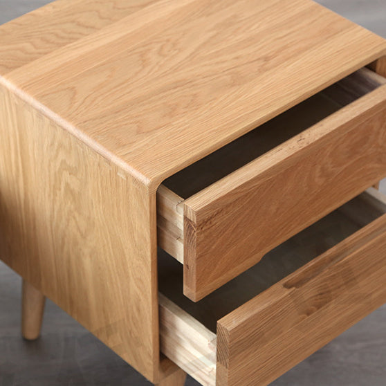 Modern Minimalist Rectangular Solid Wood Nightstand 2-Drawer For Bedside