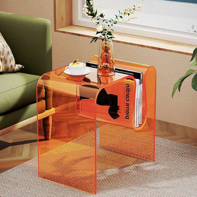 Modern Minimalist M-Shaped Rectangular Acrylic End-Table 1-Storage For Living Room