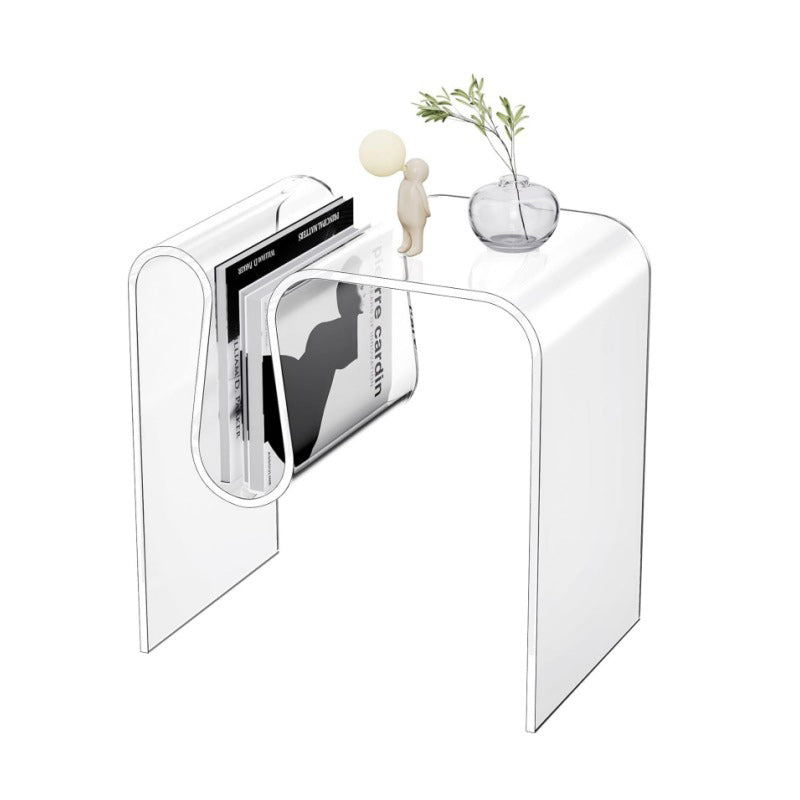 Modern Minimalist M-Shaped Rectangular Acrylic End-Table 1-Storage For Living Room