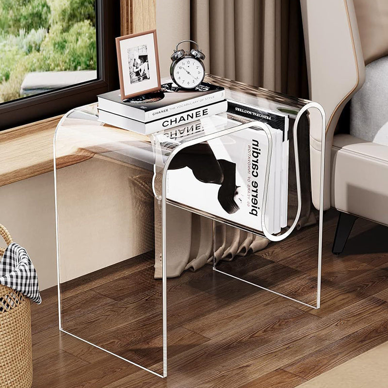 Modern Minimalist M-Shaped Rectangular Acrylic End-Table 1-Storage For Living Room