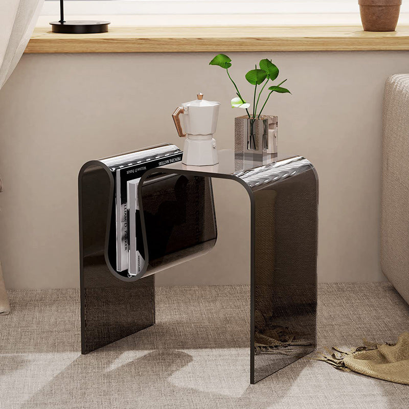 Modern Minimalist M-Shaped Rectangular Acrylic End-Table 1-Storage For Living Room