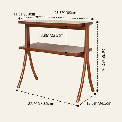 Contemporary Retro Rectangular Y-Shape Frame Solid Wood Iron Side Table 2-Tier For Living Room