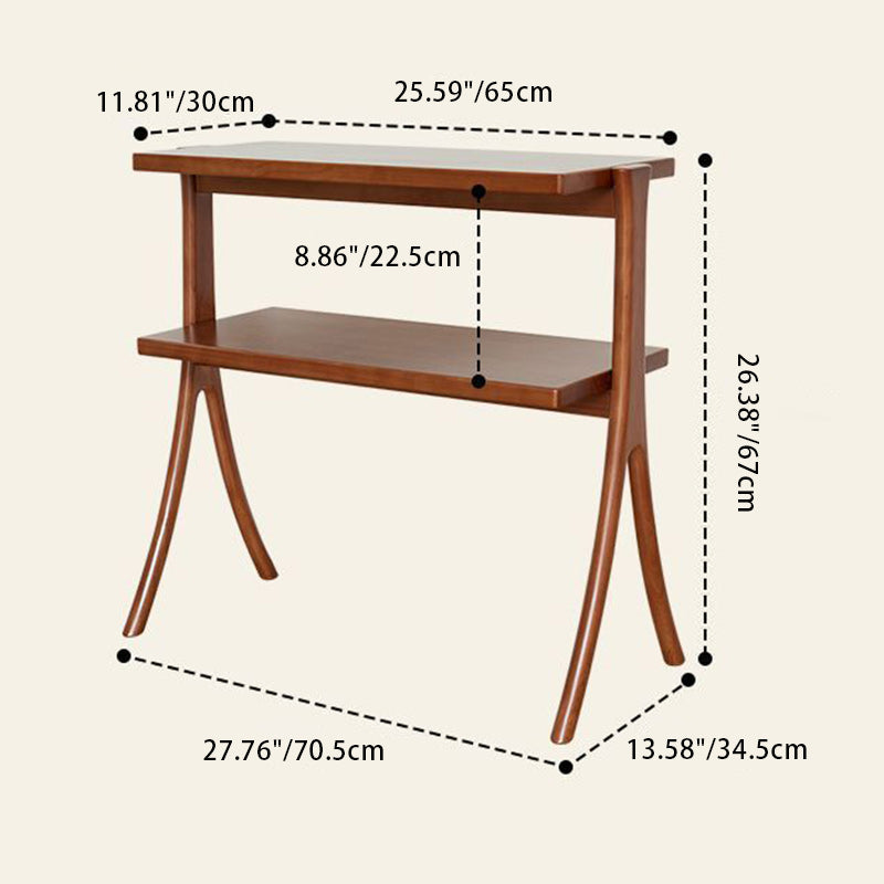 Contemporary Retro Rectangular Y-Shape Frame Solid Wood Iron Side Table 2-Tier For Living Room