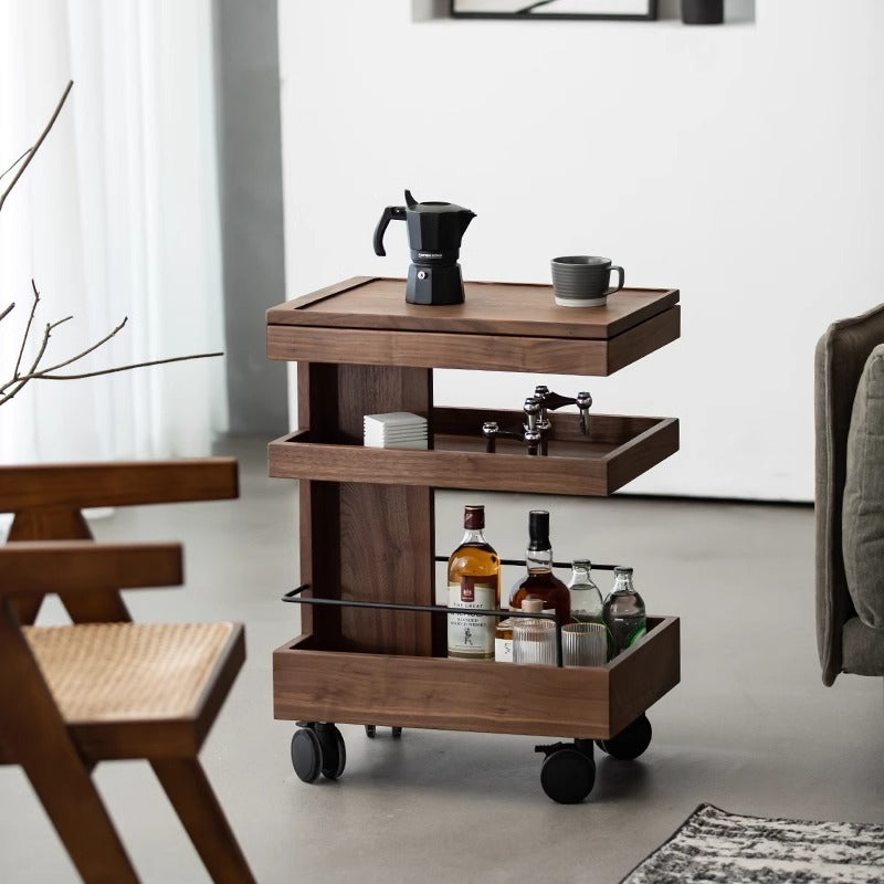 Modern Minimalist Rectangular Walnut Steel ABS Side Table 3-Tier Movable For Living Room