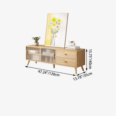 Modern Minimalist Rectangle Solid Wood Glass TV Stand 2-Drawer For Living Room