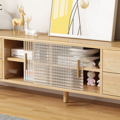 Modern Minimalist Rectangle Solid Wood Glass TV Stand 2-Drawer For Living Room