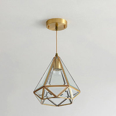 Contemporary Scandinavian Diamond Glass Copper 1-Light Pendant Light For Bedroom