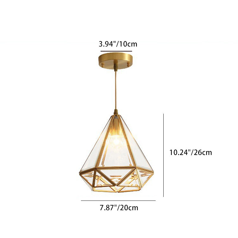 Contemporary Scandinavian Diamond Glass Copper 1-Light Pendant Light For Bedroom