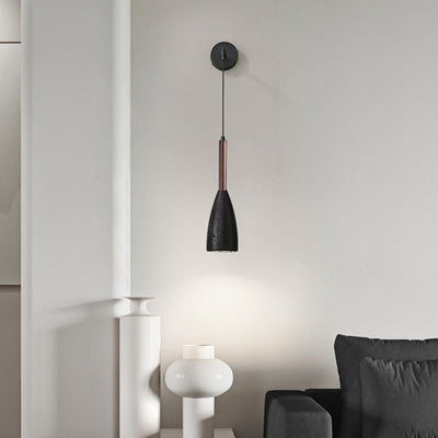 Modern Minimalist Cylindrical Iron Black Travertine 1-Light Wall Sconce Lamp For Living Room