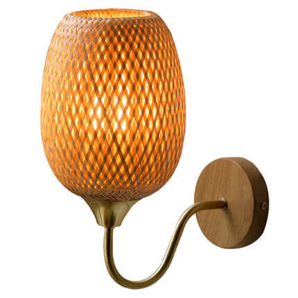 Modern Bamboo Weaving Handwoven Round Lampshade 1-Light Wall Sconce Lamp