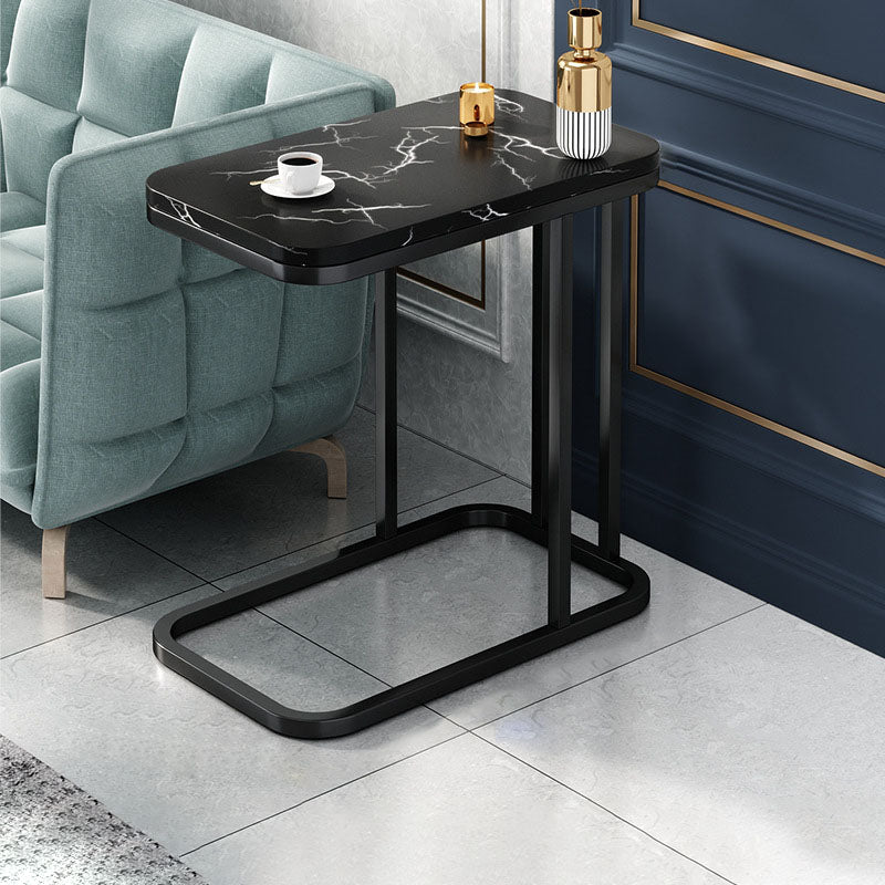 Modern Luxury Rectangular Faux Panel Metal Side Table 2-Tier For Living Room