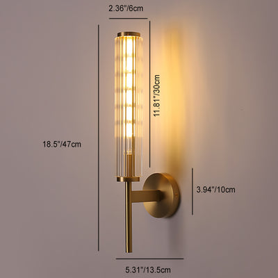 Modern Minimalist All Brass Glass Linear 1-Light Wall Sconce Lamp For Bedroom