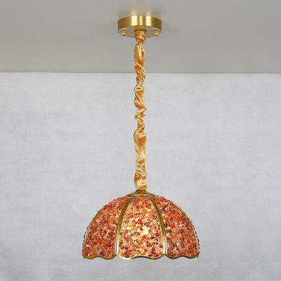 Traditional French Copper Crystal Dome Hemispherical 1-Light Pendant Light For Living Room