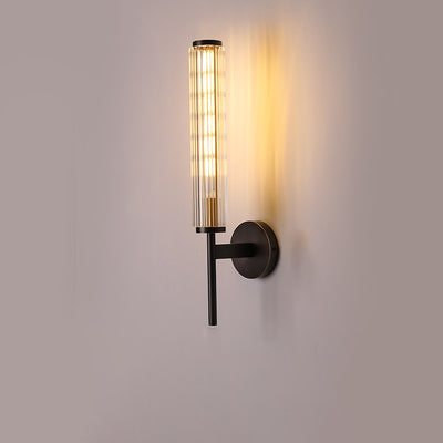 Modern Minimalist All Brass Glass Linear 1-Light Wall Sconce Lamp For Bedroom