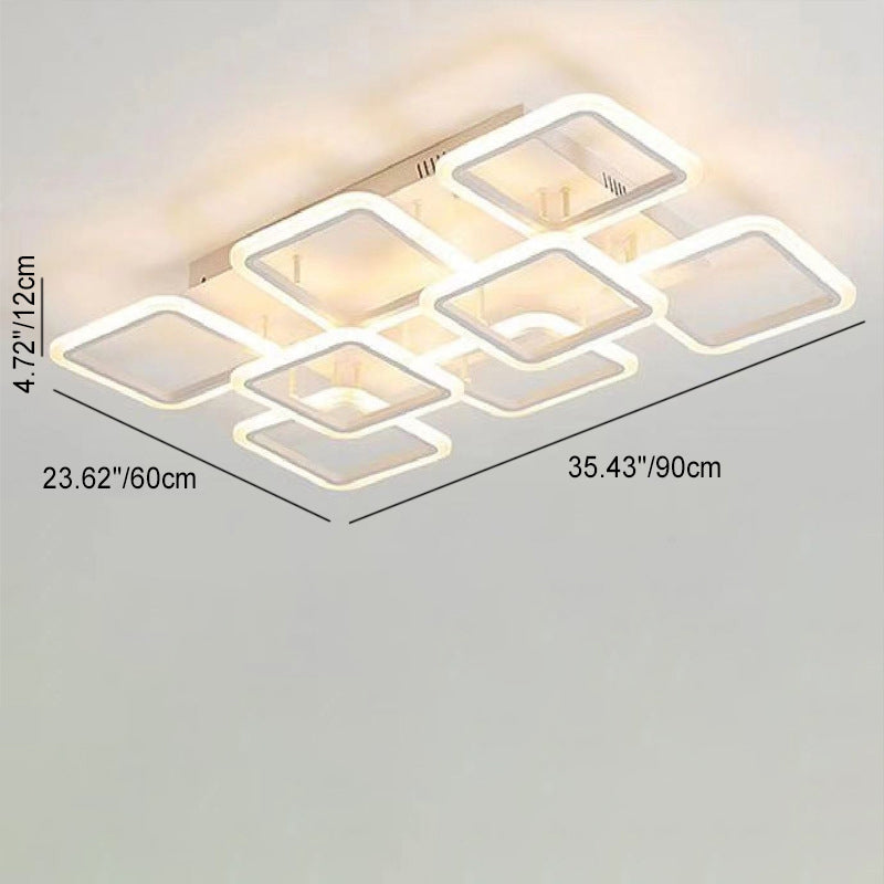 Modern Minimalist Square Rectangle Lattice Hardware Acrylic LED Semi-Flush Mount Ceiling Light For Living Room