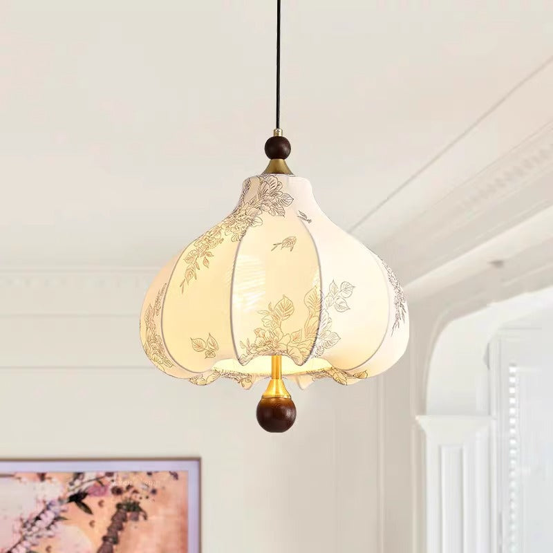 Traditional French Chestnut Print Metal Ash Wood Fabric 3/5 Light Chandeliers For Dining Room