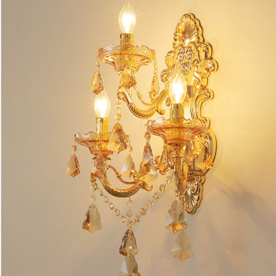 European Candlestick Shape Crystal 3-Light Wall Sconce Lamp