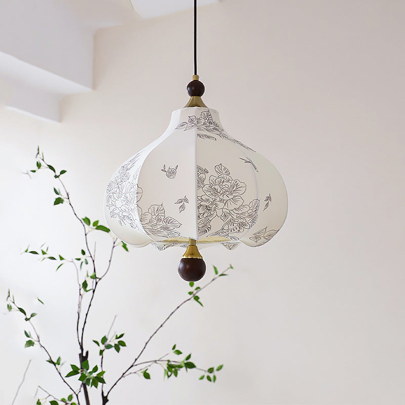 Traditional French Chestnut Print Metal Ash Wood Fabric 3/5 Light Chandeliers For Dining Room