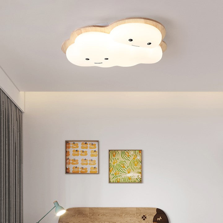 Contemporary Creative Woodgrain Cartoon Octopus Moon Acrylic LED Kids Flush Mount Ceiling Light For Living Room