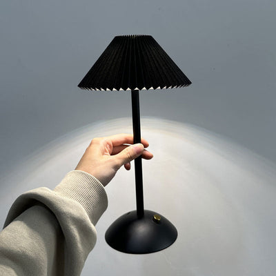 Contemporary Scandinavian Rechargeable Iron Fabric Conic Pleated LED Table Lamp For Bedside