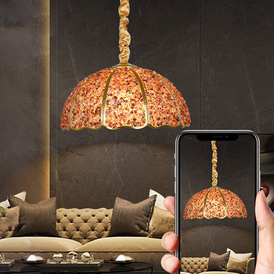 Traditional French Copper Crystal Dome Hemispherical 1-Light Pendant Light For Living Room