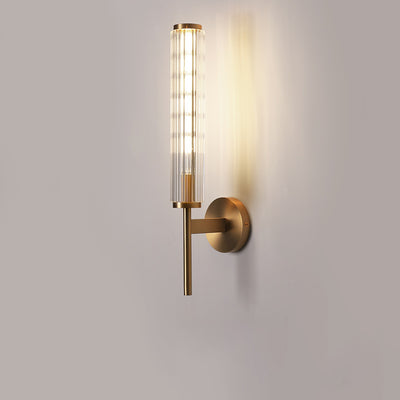 Modern Minimalist All Brass Glass Linear 1-Light Wall Sconce Lamp For Bedroom