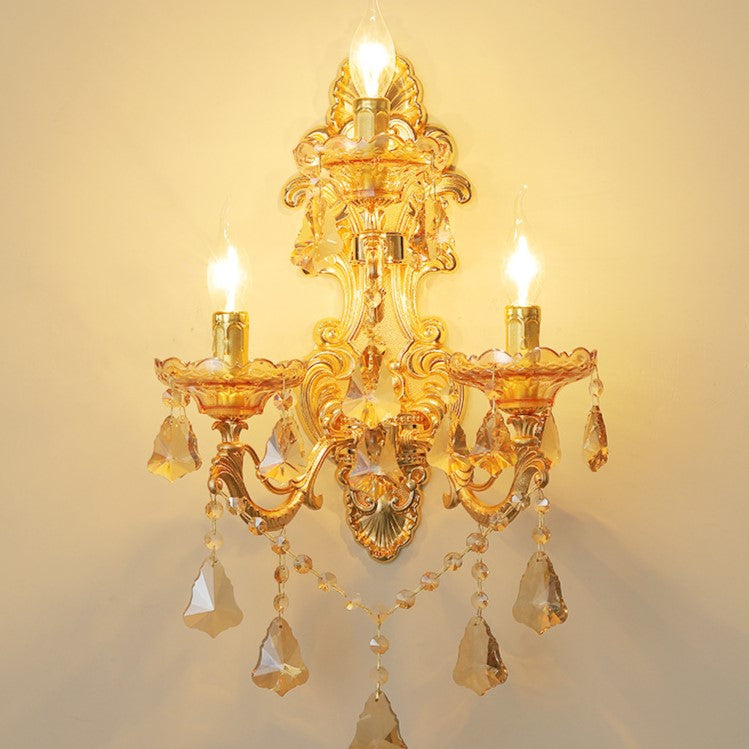 European Candlestick Shape Crystal 3-Light Wall Sconce Lamp