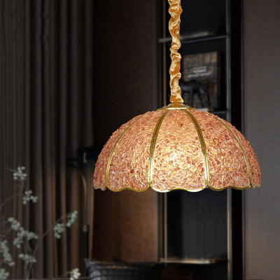 Traditional French Copper Crystal Dome Hemispherical 1-Light Pendant Light For Living Room