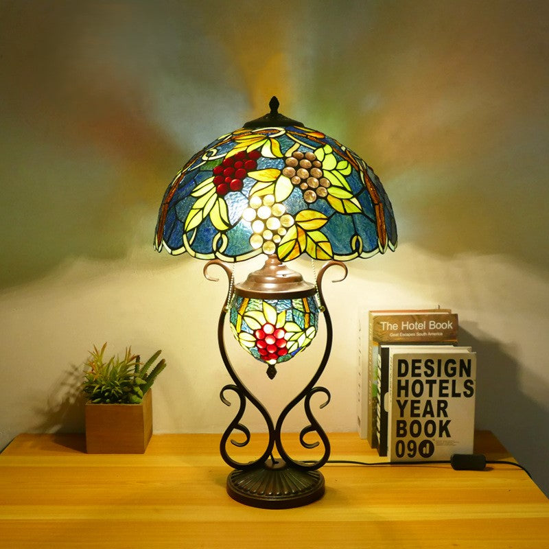 Traditional Tiffany Half Orb Round Ball Iron Glass 1-Light Table Lamp For Bedroom