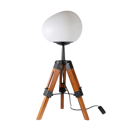 Contemporary Retro PE Round Shade Adjustable Wood Tripod Stand 1-Light Table Lamp For Bedroom