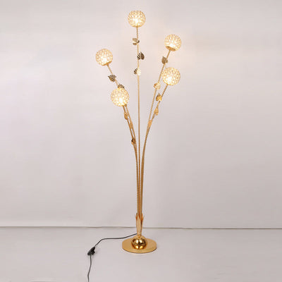 Modern Luxury Leaf Flower Globe Iron Aluminum 5-Light Standing Floor Lamp For Living Room