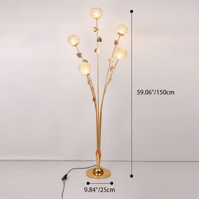 Modern Luxury Leaf Flower Globe Iron Aluminum 5-Light Standing Floor Lamp For Living Room