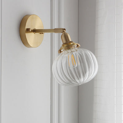 Contemporary Retro Brass Finish Frame Glass Ball 1-Light Wall Sconce Lamp For Bedroom