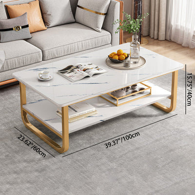 Modern Minimalist Rectangular Density Plate Stainless Steel Coffee Table 2-Tier For Living Room