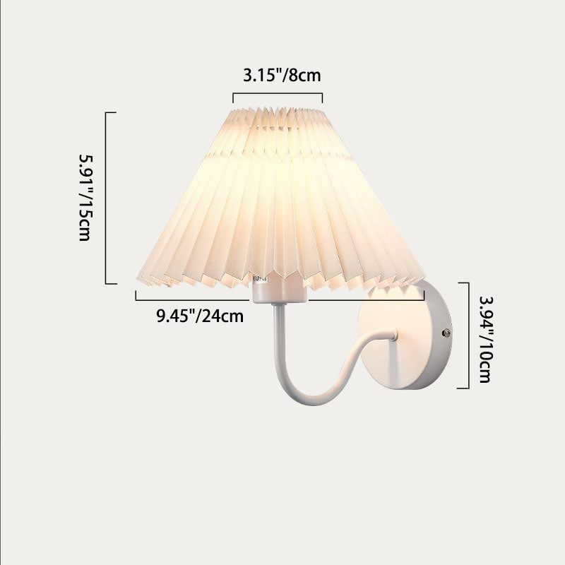 Modern Minimalist Pleated Disc Base Iron Fabric 1-Light Wall Sconce Lamp For Bedroom