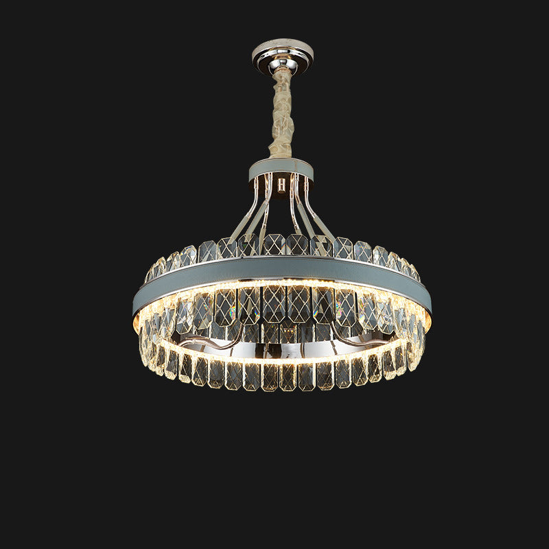 Modern Luxury Crystal Round Leather Crystal LED Chandelier For Bedroom