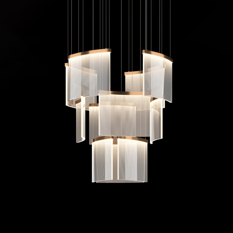 Contemporary Minimalist Square Tile Acrylic Aluminum LED Chandelier For Bedroom