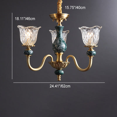 Traditional Vintage Copper Glass Round Flower 3/6/8/10 Light Chandelier For Living Room