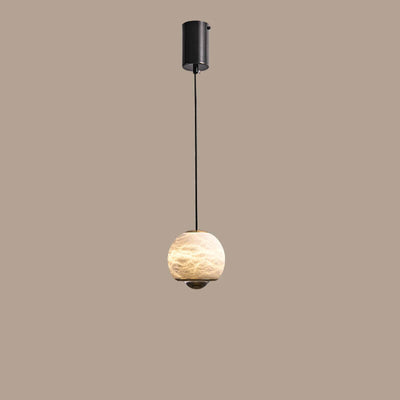 Modern Light Luxury Marble Round Ball Brass LED Pendant Light