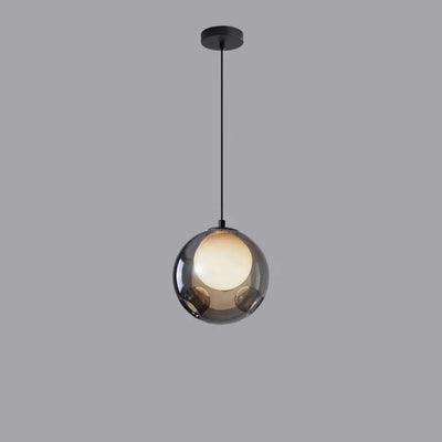 Contemporary Nordic Spherical Glass Bubble Iron 1-Light Pendant Light For Living Room