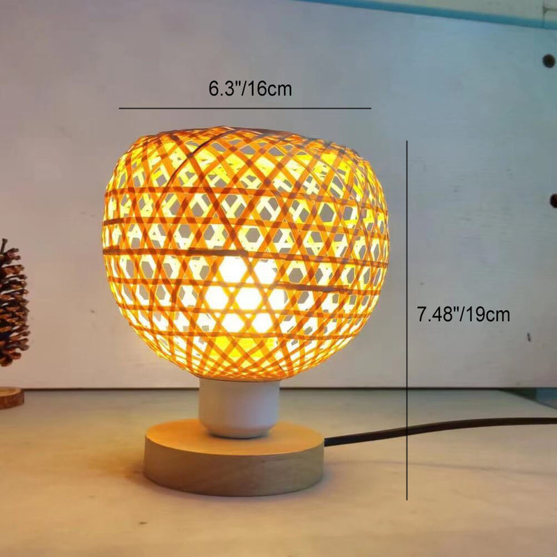 Traditional Chinese Bamboo Weaving Wood Cage Shape 1-Light Table Lamp For Study