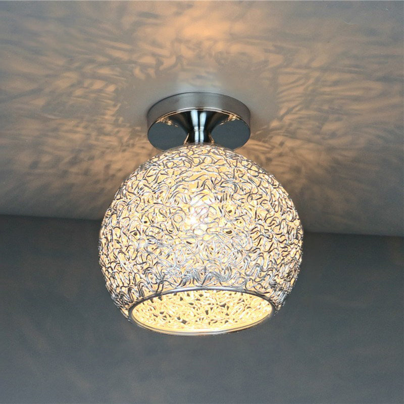 Contemporary Scandinavian Iron Aluminum Weaving Ball 1-Light Semi-Flush Mount Ceiling Light For Hallway