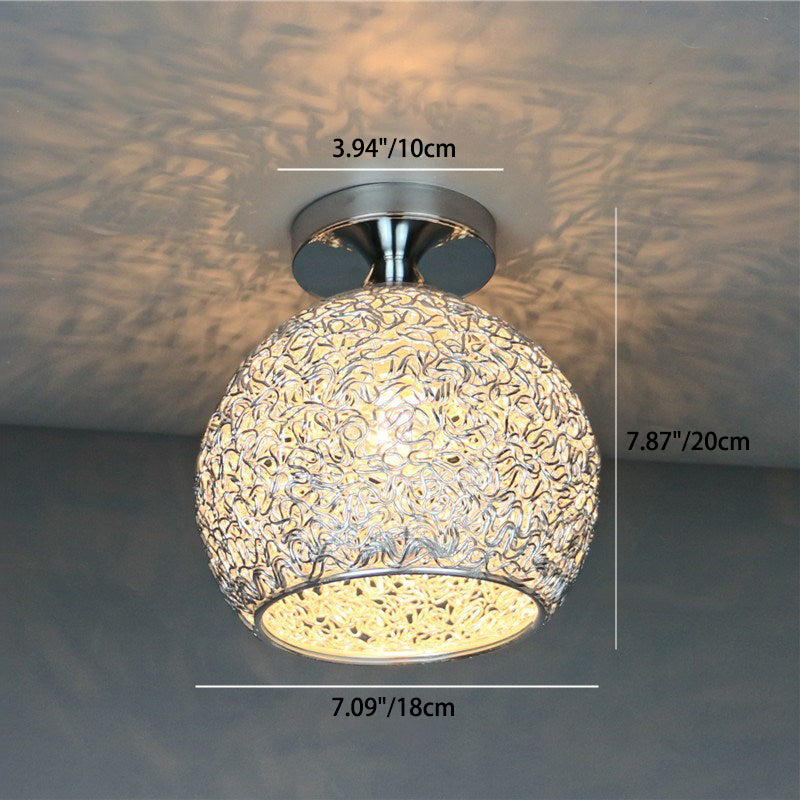 Contemporary Scandinavian Iron Aluminum Weaving Ball 1-Light Semi-Flush Mount Ceiling Light For Hallway