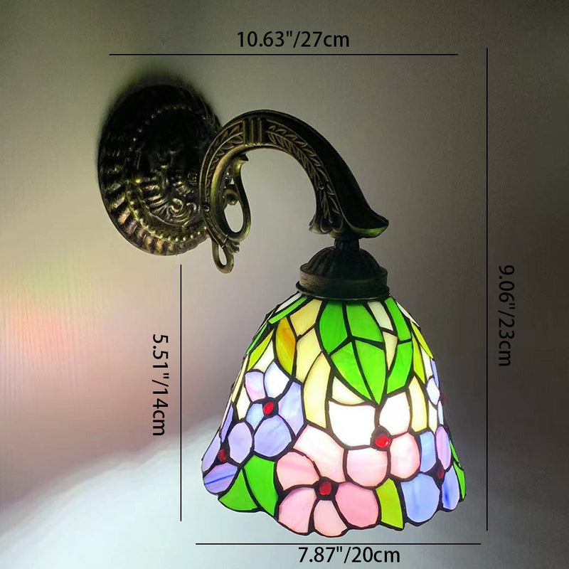 Traditional Tiffany Flower Cup Zinc Alloy Stained Glass 1-Light Wall Sconce Lamp For Bedroom