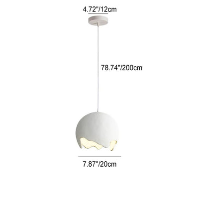 French Modern Cream Eggshell Shape Resin Iron 1-Light Pendant Light