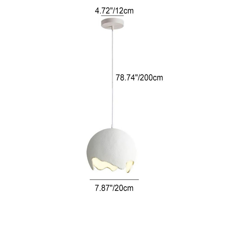 French Modern Cream Eggshell Shape Resin Iron 1-Light Pendant Light